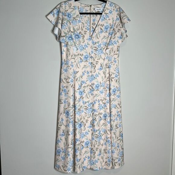 CALVIN KLEINWomen's Flutter Sleeve V-Neck Midi with Button Front Detail 12 NWT - Picture 3 of 12